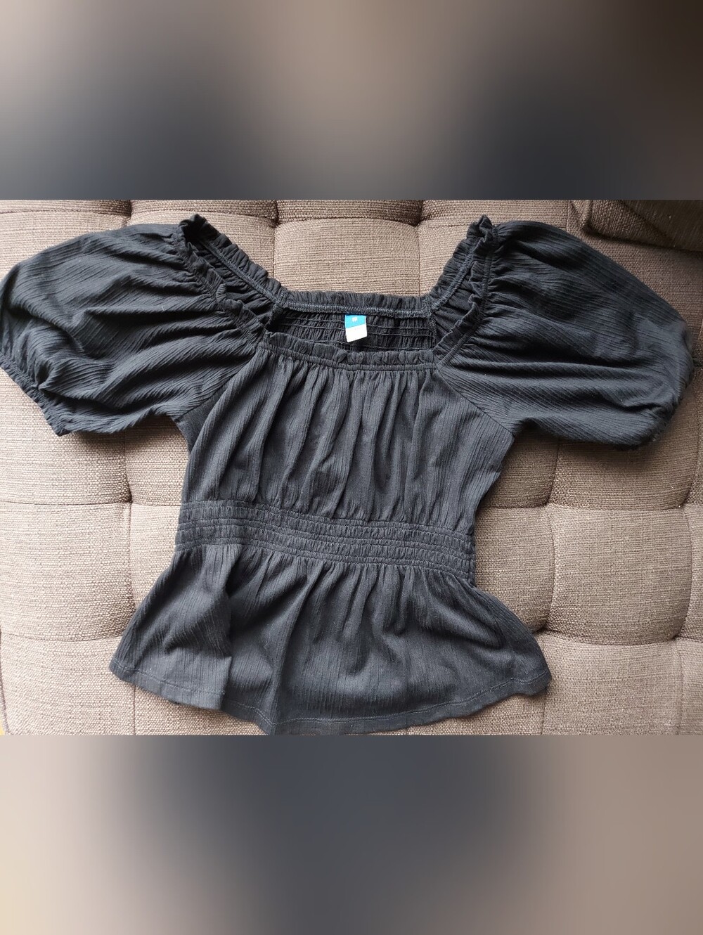 Old Navy Black Puff-Sleeve Smocked Peplum Top